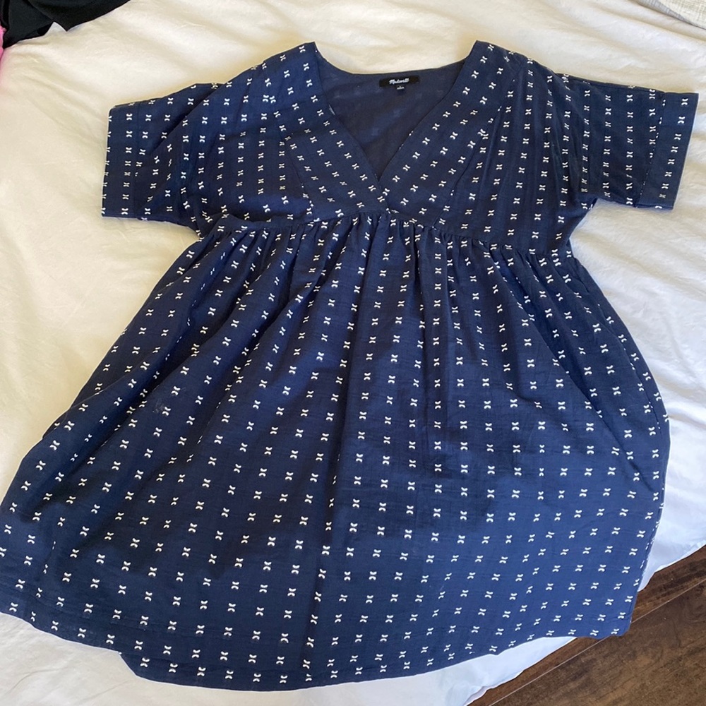 Madewell size L Navy Mini Dress White Print Neutral